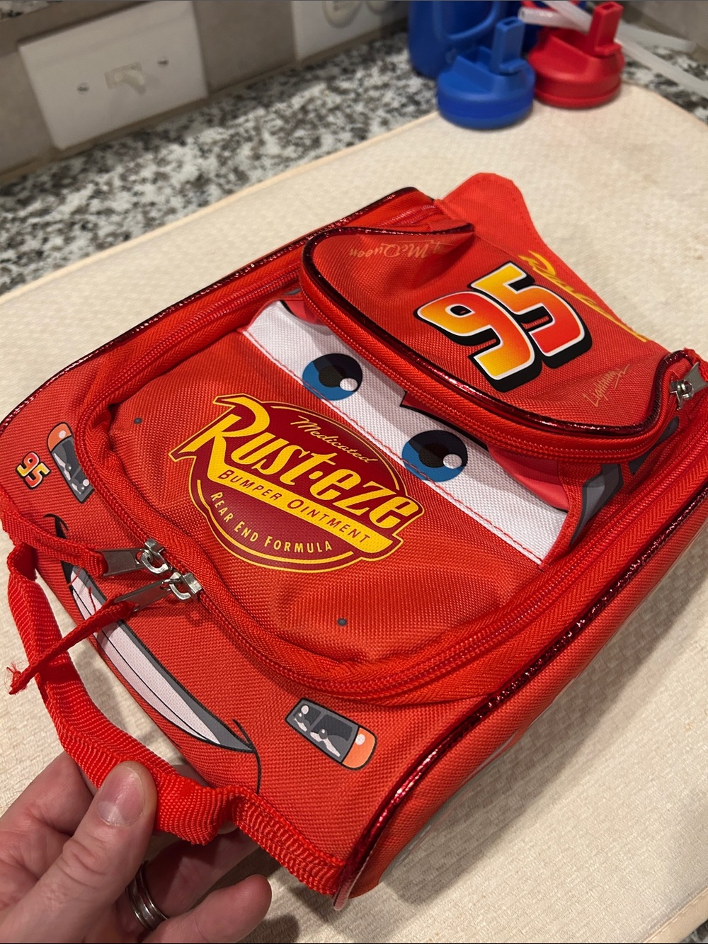 Disney Pixar Cars 3 Lightning McQueen 95 Rusteze Red Lunch Box Bag NWT
